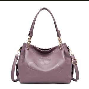 Woman's Mauve Shoulder Carryall Slouch Bag Embossed New